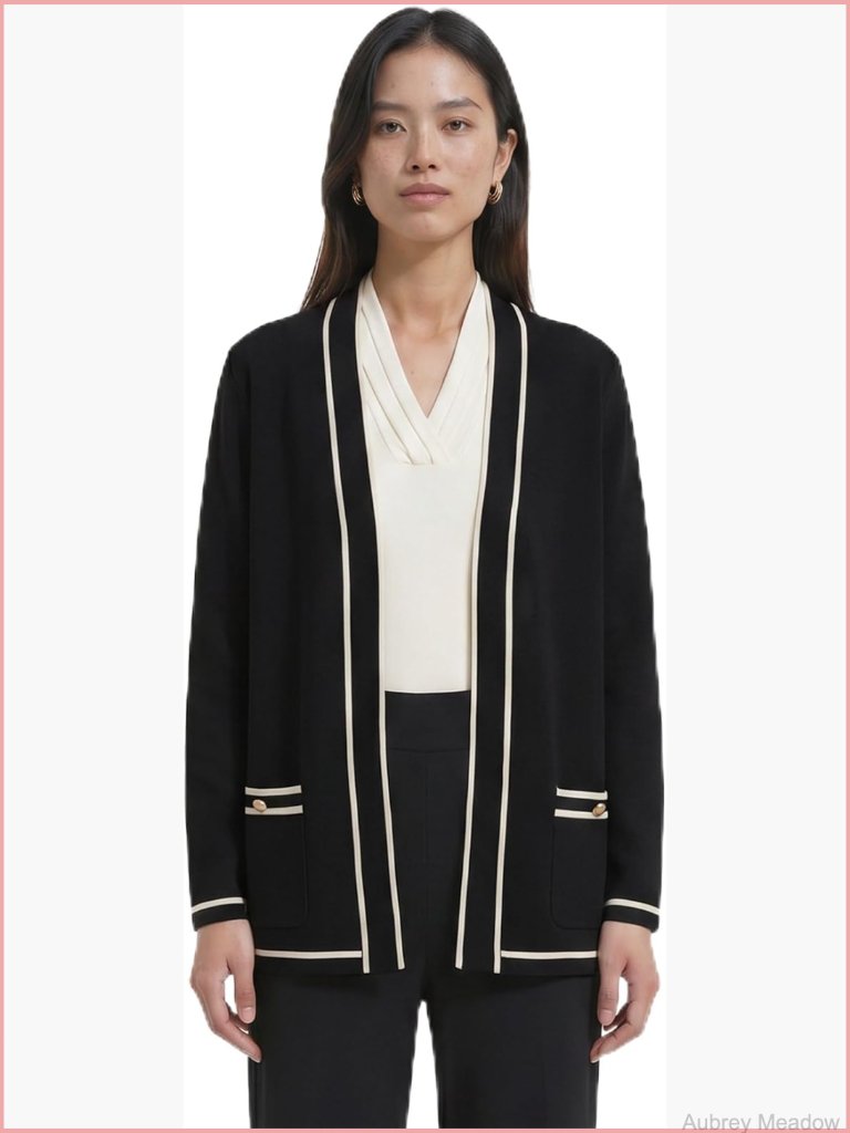 Long Sleeve Knit Tipped Cardigan Sweater